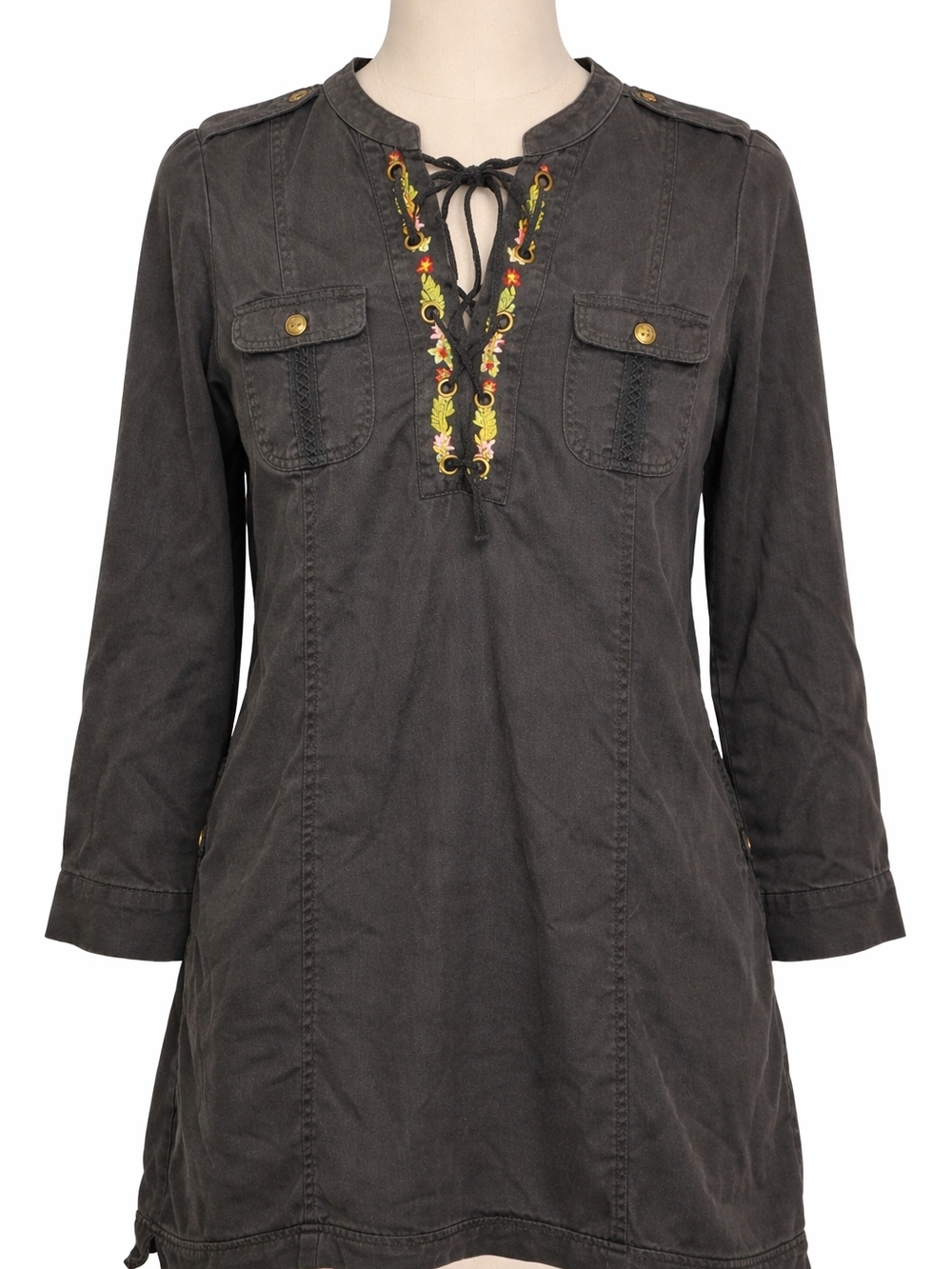 Chelsea & Theodore Lace Up Black Tunic Dress Boho Western M